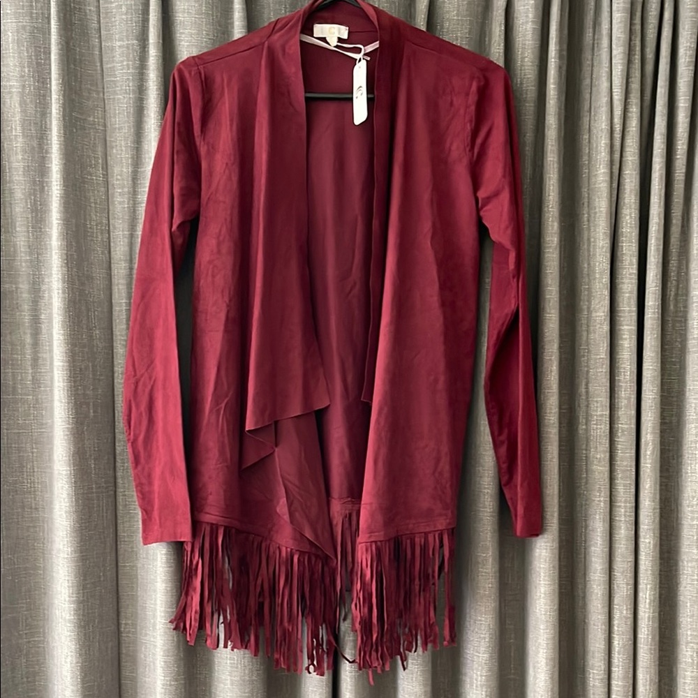 Burgundy Fringe Open Cardigan